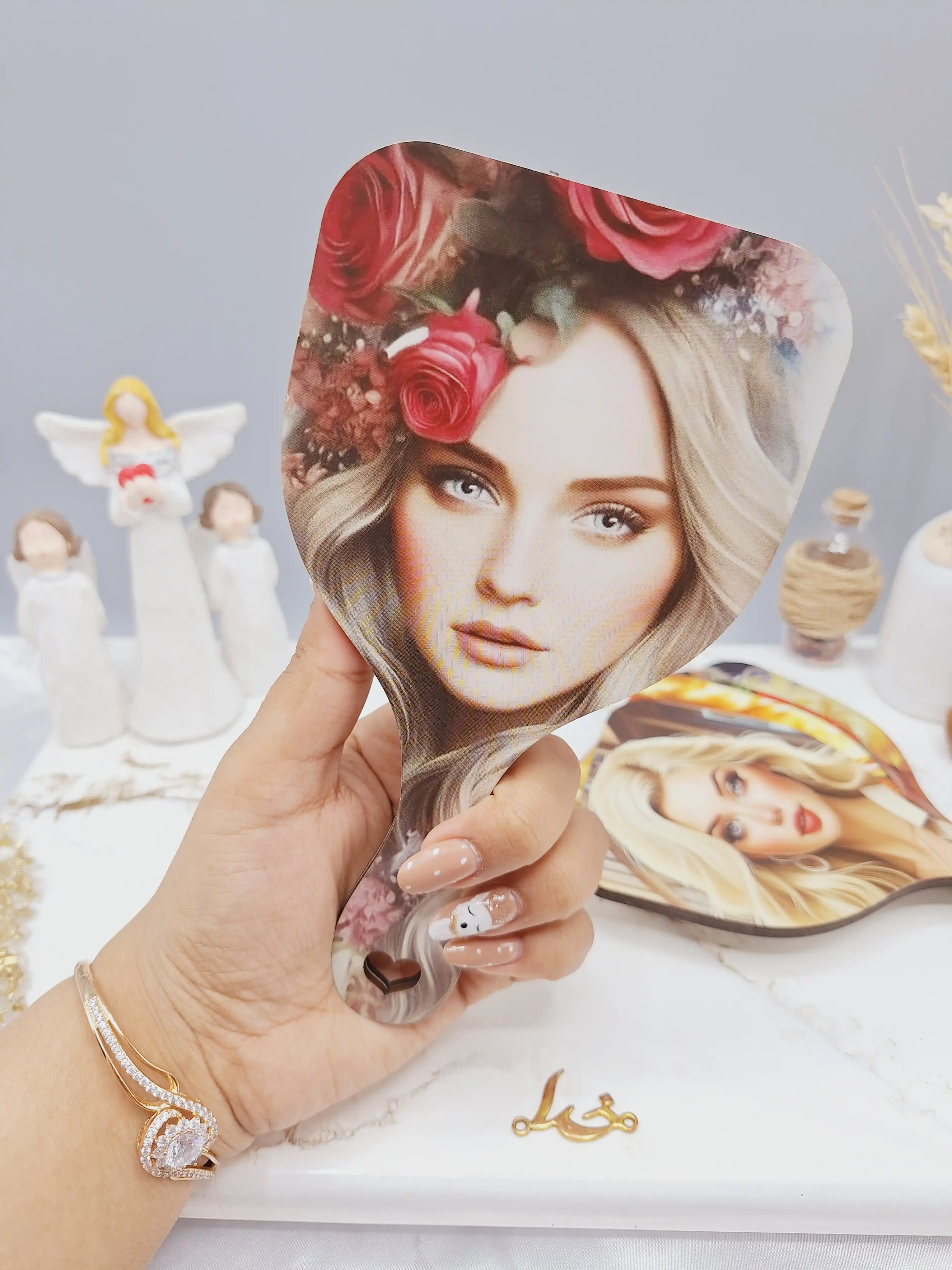 آینه چوبی  دسته دار طرح مربع